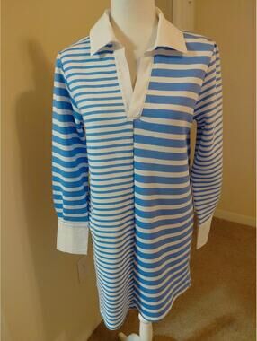 NWT Addison Bay Sky Blue and White Striped rugby dress size S
